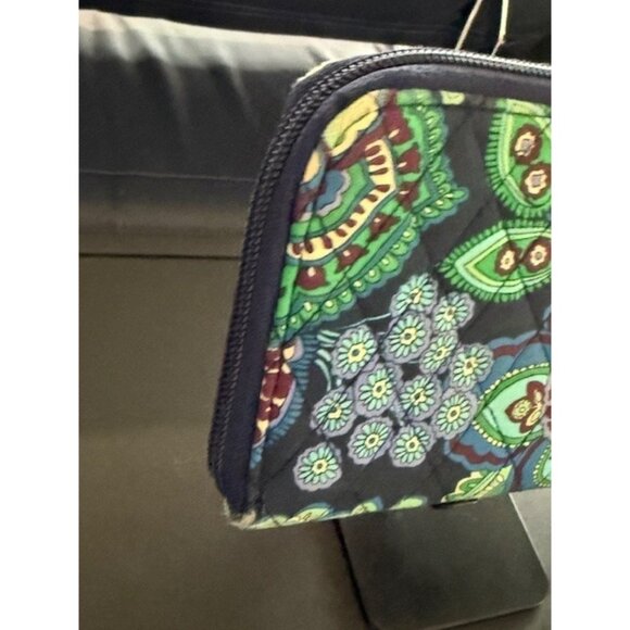Vera Bradley Zip Around Wallet Blue Rhapsody Green Purple Navy Checkbook Cards - Picture 2 of 9